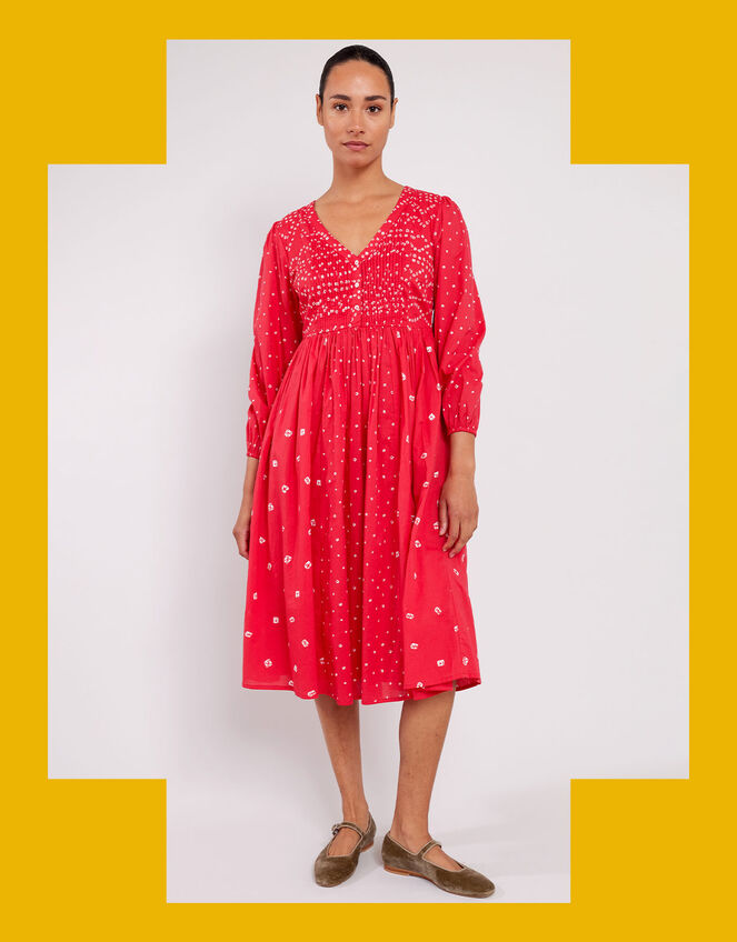 East Nova Bandhani Print Dress, Red (RED), large