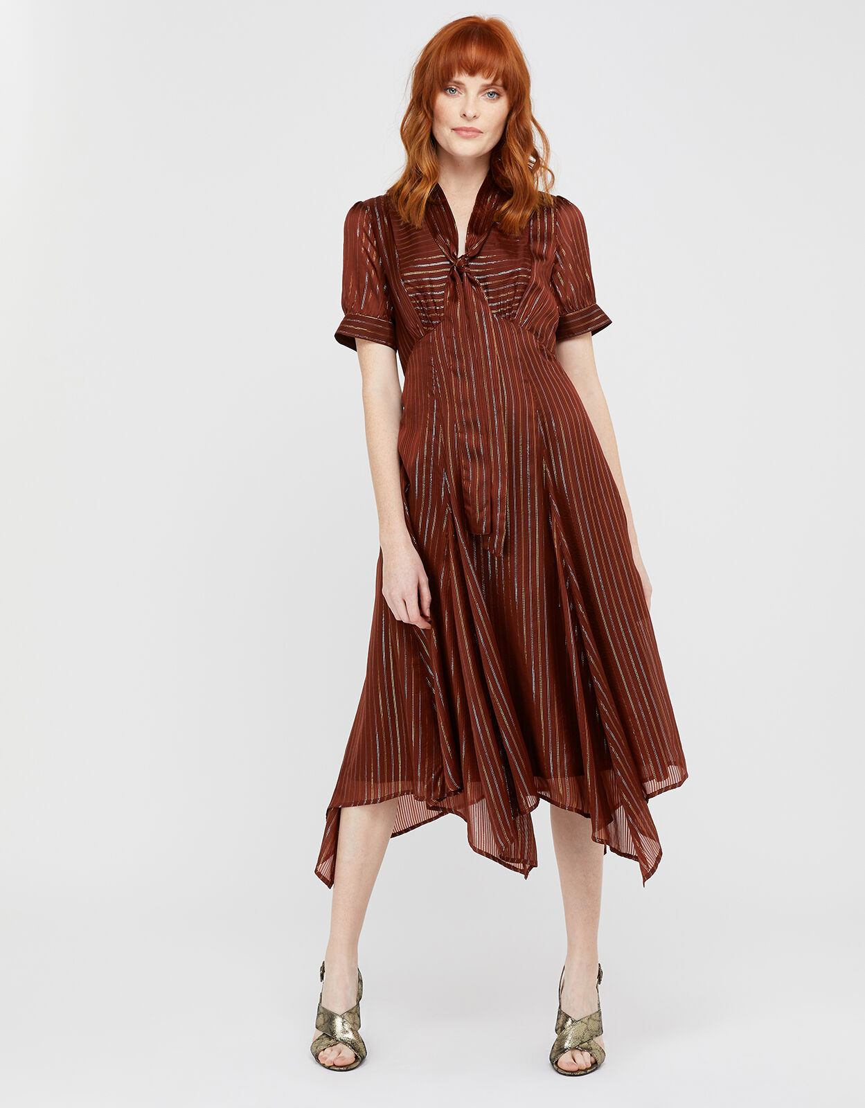 Elodie Metallic Stripe Dress Brown