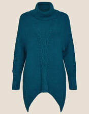 Roll Neck Cable Knit Jumper, Teal (TEAL), large