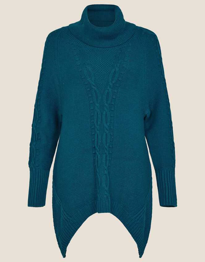 Roll Neck Cable Knit Jumper, Teal (TEAL), large