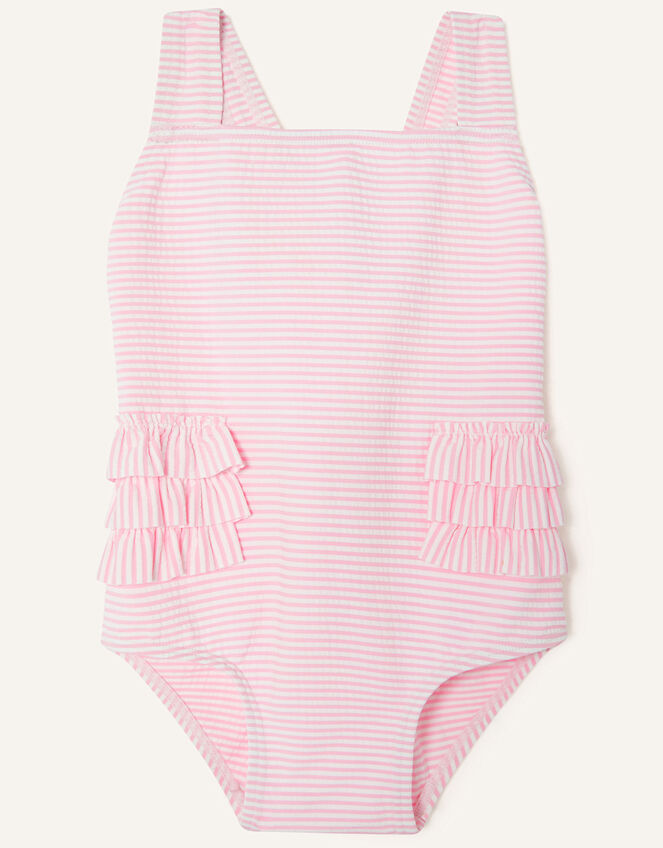 Baby Seersucker Ruffle Swimsuit, Pink (PINK), large