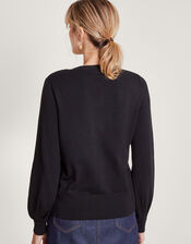 Pleated Trim Cardigan with LENZING™ ECOVERO™ , Black (BLACK), large