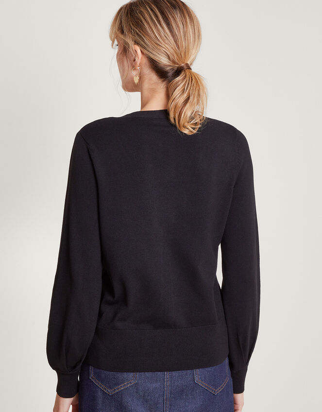 Pleated Trim Cardigan with LENZING™ ECOVERO™ , Black (BLACK), large