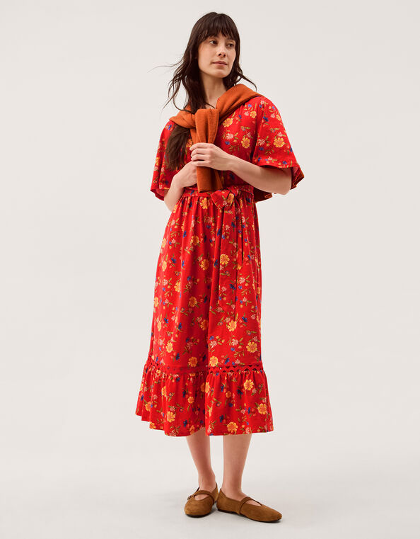Libby Floral Jersey Midi Dress , Red (RED), large