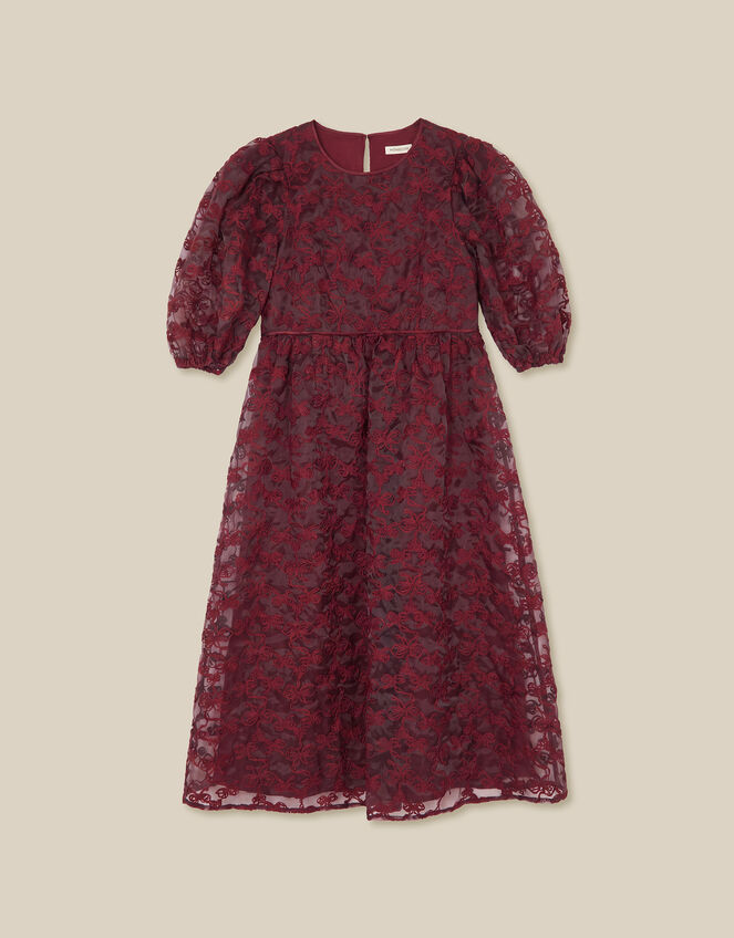 Wren Embroidered Organza Midi Dress, Red (BURGUNDY), large