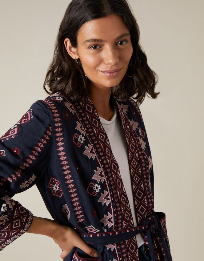 Navy Embroidered Jacket with LENZING™ ECOVERO™, Blue (NAVY), large