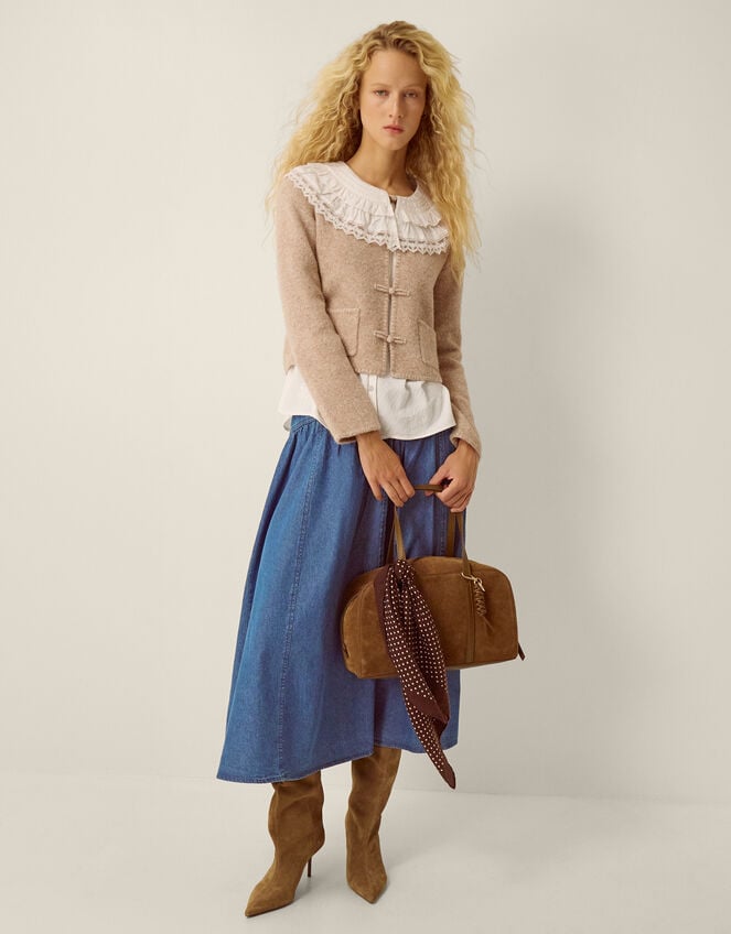 Neve Knot Button Cardigan, Natural (NATURAL), large