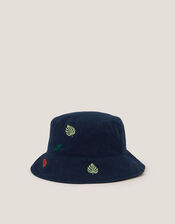 Leaf Embroidered Bucket Hat, Blue (BLUE), large
