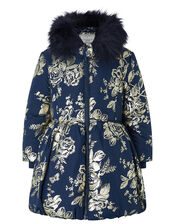 Foil Flower Padded Coat, Blue (NAVY), large