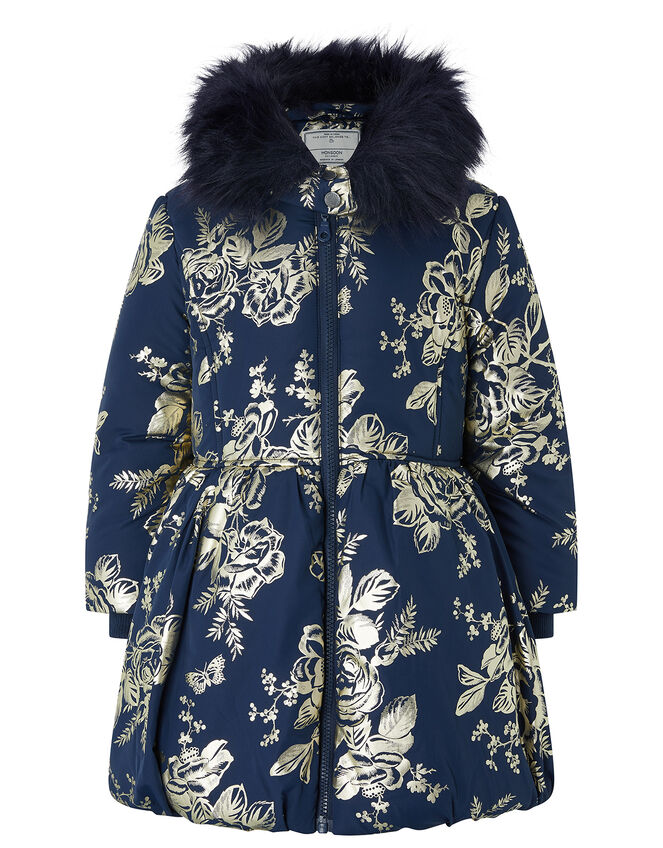 Foil Flower Padded Coat, Blue (NAVY), large