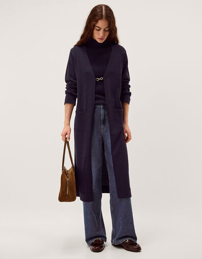 Leah Longline Cardigan, Blue (NAVY), large