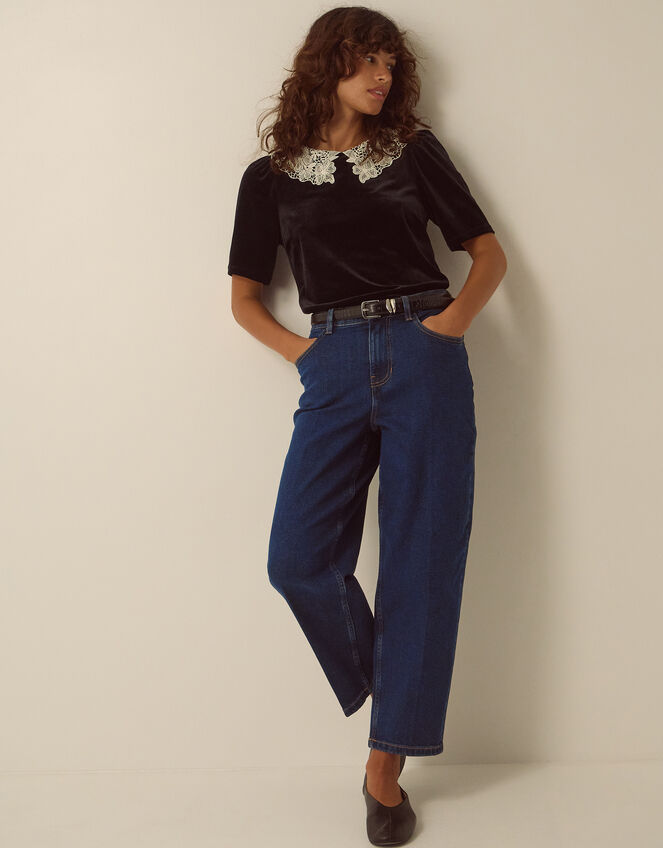 Asha High Waisted Barrel Jeans, Blue (DARK BLUE), large