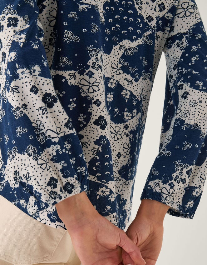 Alison Abstract Floral Jersey Top, Blue (NAVY), large