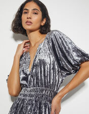 Valle Puff Sleeve Velvet Midi Dress, Grey (GREY), large
