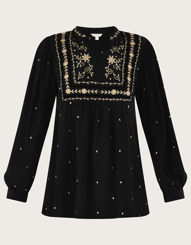 Edwina Embroidered Top in Sustainable Viscose, Black (BLACK), large