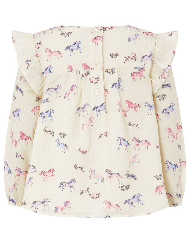 Baby Horse Blouse and Leggings Set in Organic Cotton, Ivory (IVORY), large