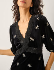 Erin Floral Lace Velvet Midi Dress, Black (BLACK), large