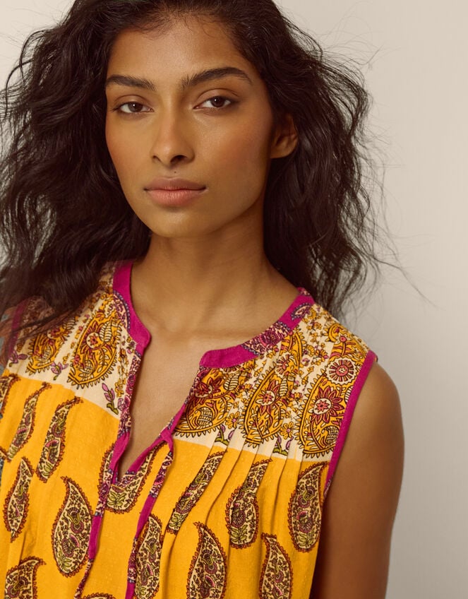 Magdalena Sleeveless Paisley Top, Yellow (YELLOW), large