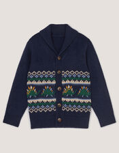 Dinosaur Fair Isle Cardigan, Blue (NAVY), large