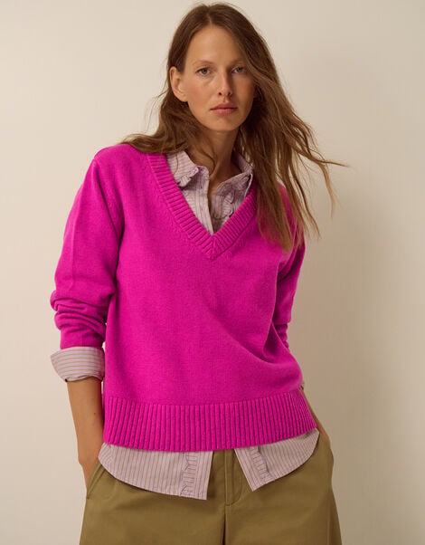 Venus V-Neck Jumper, Pink (MAGENTA), large