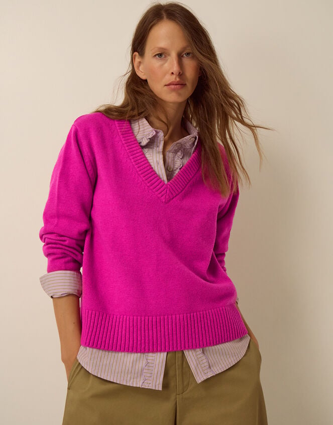 Venus V-Neck Jumper, Pink (MAGENTA), large