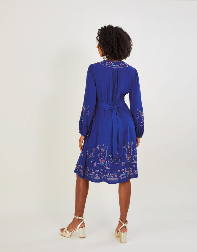 Tara Embroidered Short Dress in Sustainable Viscose, Blue (COBALT), large