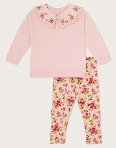Baby Rosanna Floral Collar Sweatshirt and Leggings Set, Ivory (IVORY), large