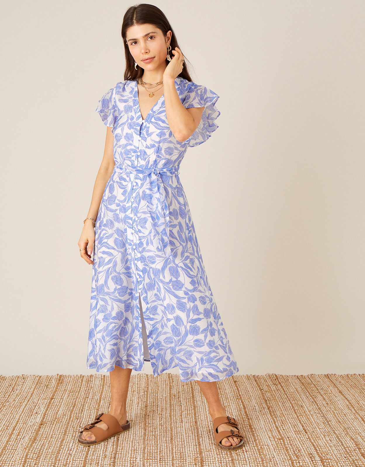 Tulip Print Midi Dress Blue Day Dresses Monsoon ROI