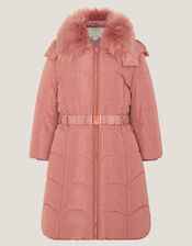 Belted Scallop Puffer Coat, Pink (PINK), large