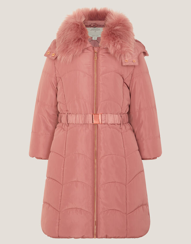 Belted Scallop Puffer Coat, Pink (PINK), large