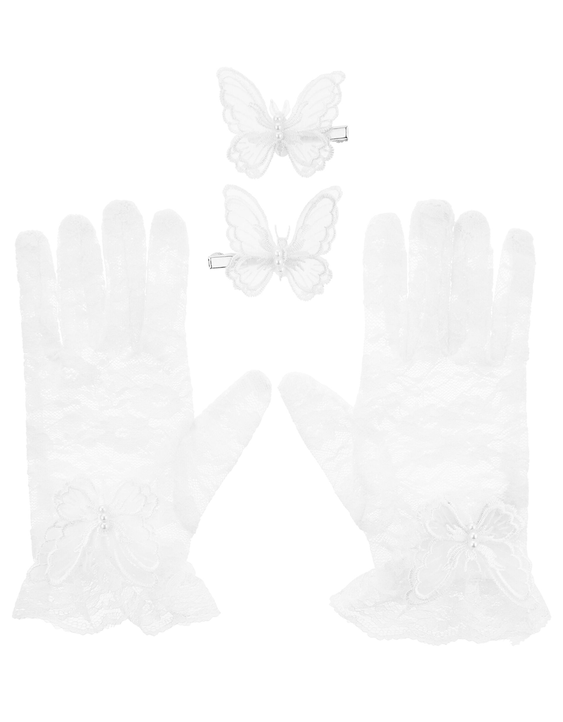 Organza Butterfly Lace Gloves and Hair Clips, , large