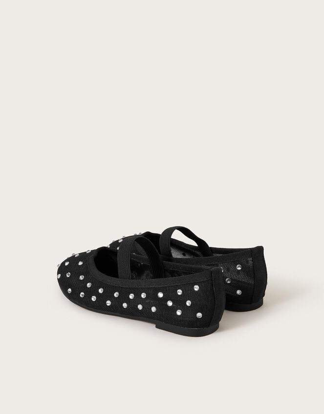 Diamante Mesh Ballet Flats, Black (BLACK), large