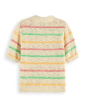Scotch and Soda Stripe Collared Short Sleeve Pullover, Natural (NATURAL), large
