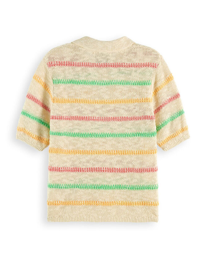 Scotch and Soda Stripe Collared Short Sleeve Pullover, Natural (NATURAL), large