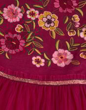 Floral Embroidered Butterfly Disco Dress, Red (BURGUNDY), large