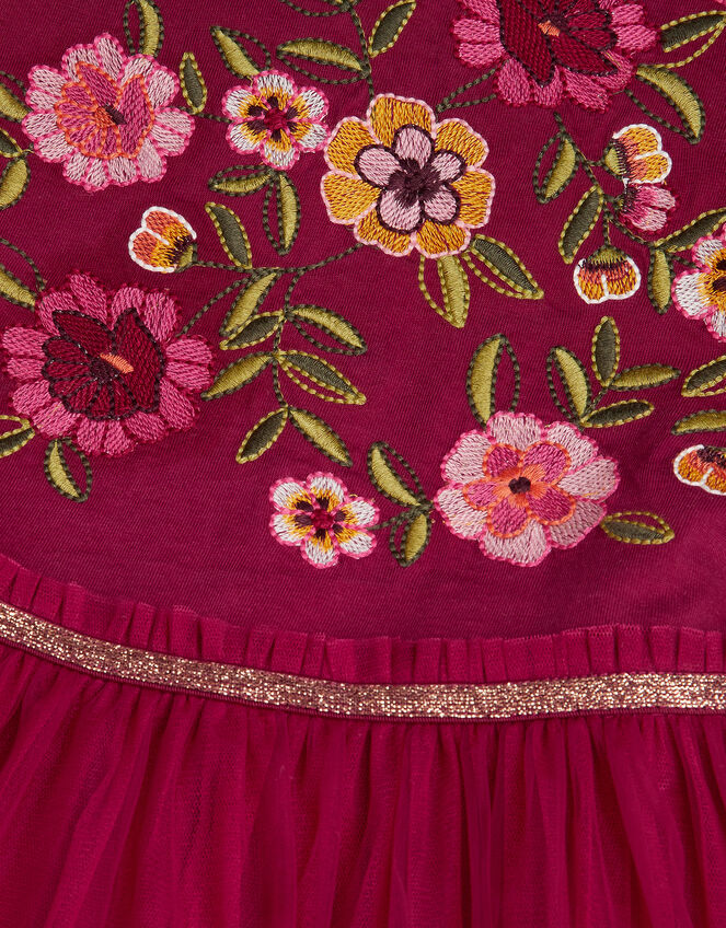 Floral Embroidered Butterfly Disco Dress, Red (BURGUNDY), large