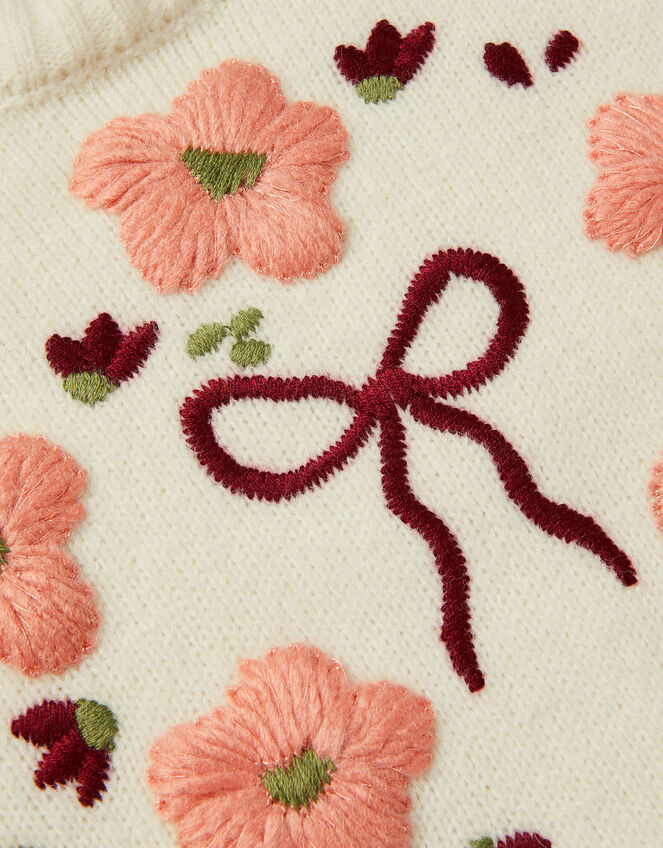 Floral Embroidered Sweater, Ivory (IVORY), large