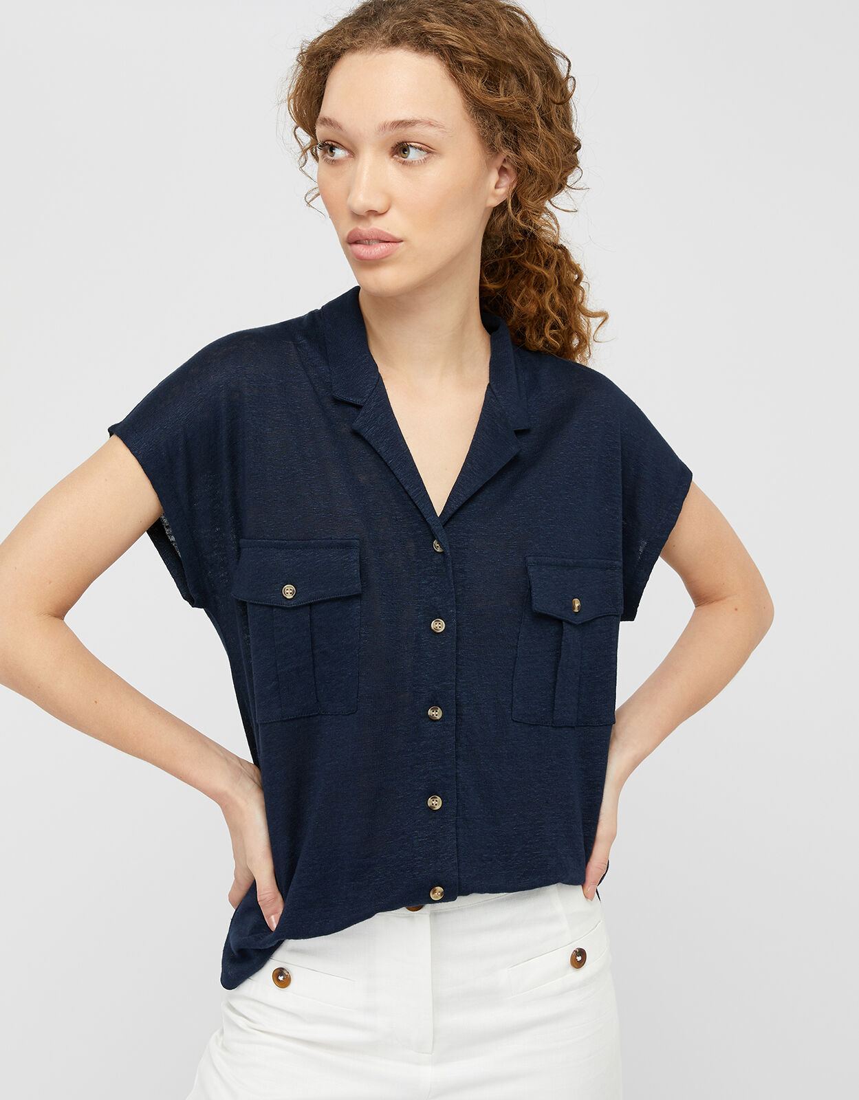 Womens navy short sleeve shirt