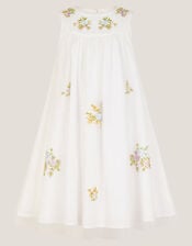Aria Sleeveless Floral Broderie Dress, Ivory (IVORY), large