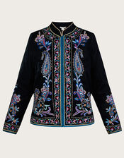 Rory Embroidered Velvet Jacket, Blue (MIDNIGHT), large