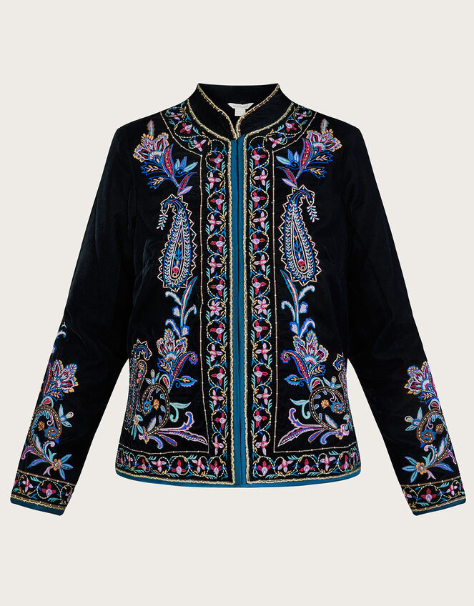 Rory Embroidered Velvet Jacket, Blue (MIDNIGHT), large