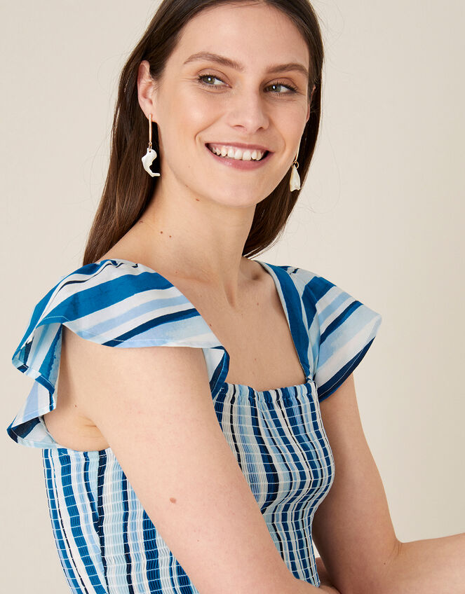 Stripe Tiered Midi Dress, Blue (BLUE), large