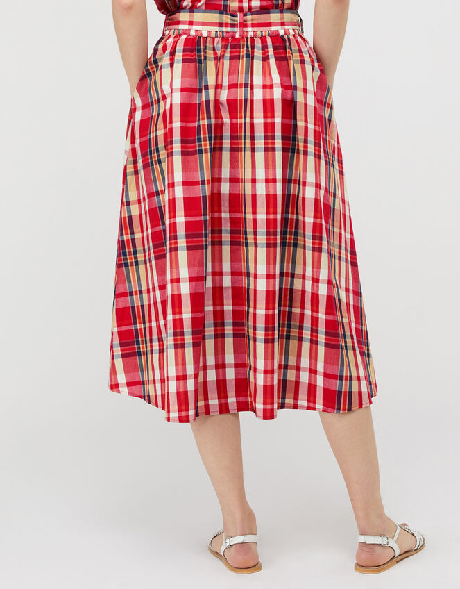 Nila Check Midi Skirt in Organic Cotton, Red (RED), large