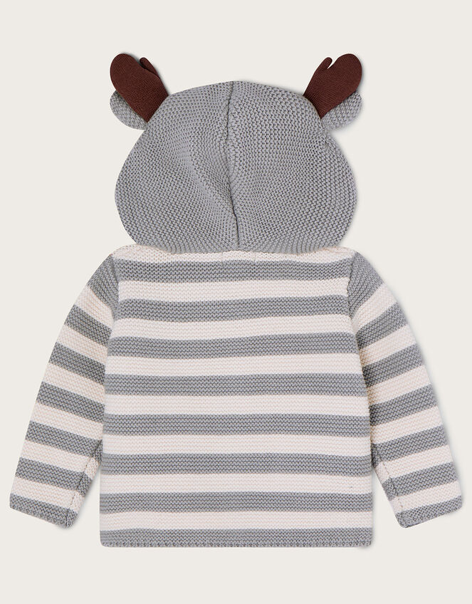 Newborn Rory Reindeer Stripe Knit Cardigan, Grey (GREY), large