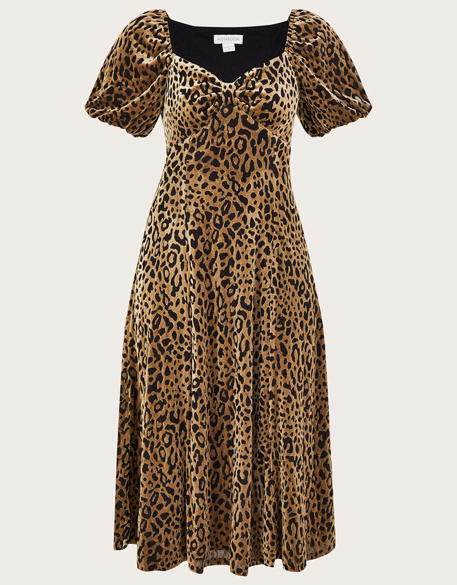 Lucy Animal Devore Midi Dress, Natural (STONE), large