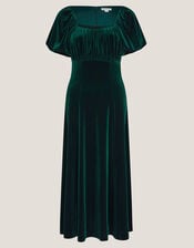 Cynthia Puff Sleeve Velvet Midi Dress, Green (DARK GREEN), large