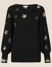 Eva Sequin Star Jumper, Black (BLACK), large