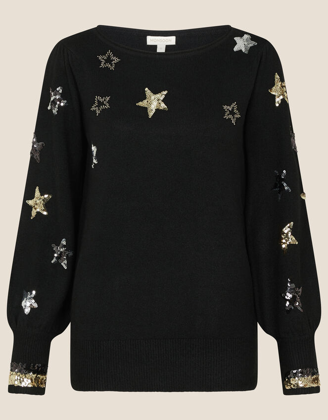Eva Sequin Star Jumper, Black (BLACK), large