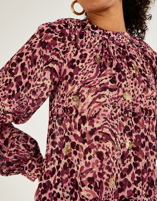 Animal Print Sequin Blouse, Pink (PINK), large