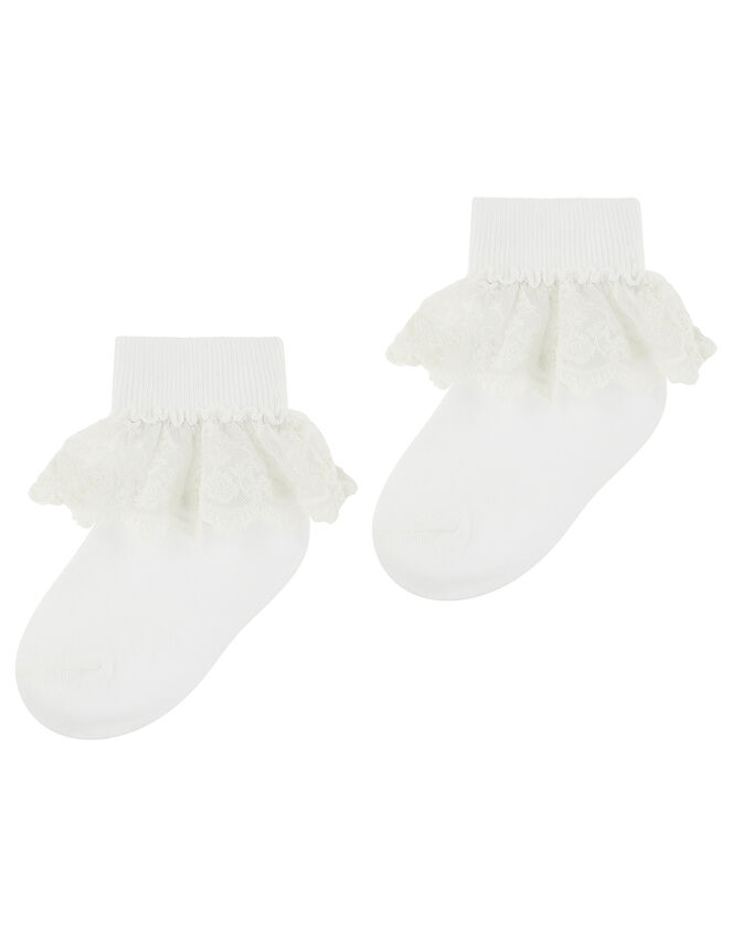 Girl Rose Flower Lace Socks, White (WHITE), large